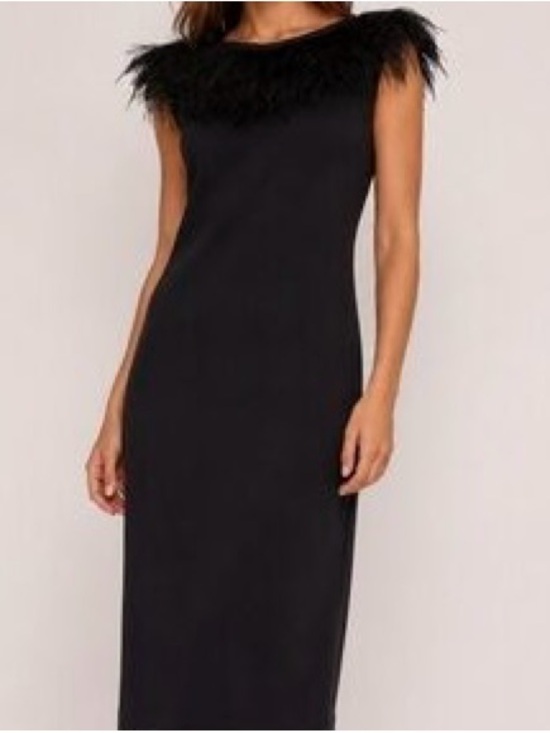 Tory Burch Dresses & Skirts - Tory Burch Black Ostrich Feather-Trim Midi Dress Size Small